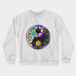 Rainbow Geometric Circle Flower Mandala - Yin Yang Black Crewneck Sweatshirt